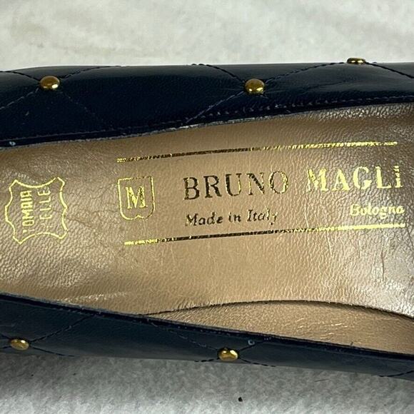 Bruno Magli Shoes Womens 8.5 Blue Leather Quilted Pumps Heels Lined Italy Made - Picture 10 of 11